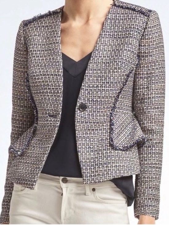Banana Republic Jackets & Blazers - Banana Republic Tweed Peplum Blazer Jacket Blue White Size 4 Career